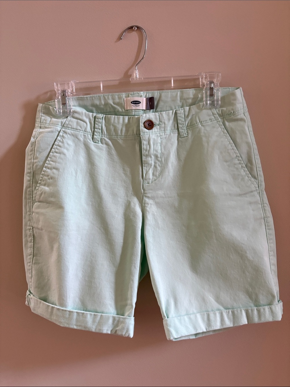 Old Navy Light Mint Green Rolled-Hem Bermuda Shorts
